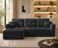 Modular Corner Sofa with Chaise Longue Slate Grey Corduroy No Assembly Required