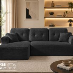 Modular Corner Sofa with Chaise Longue Slate Grey Corduroy No Assembly Required