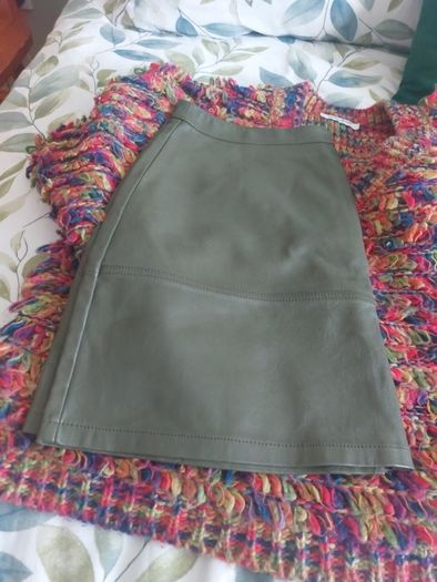 Green leather skirt