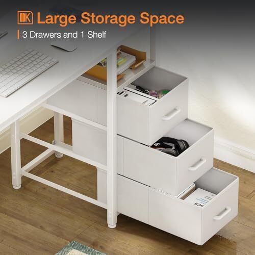 120cm Computer Desk with Drawers, Office Desk with 2 Sockets & USB Ports