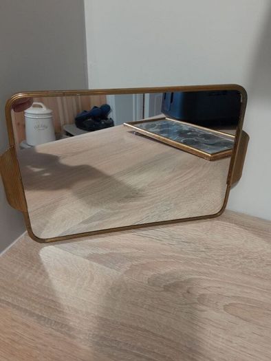 antique glasses and mirrored tray and a beautiful gold rim picture no damage