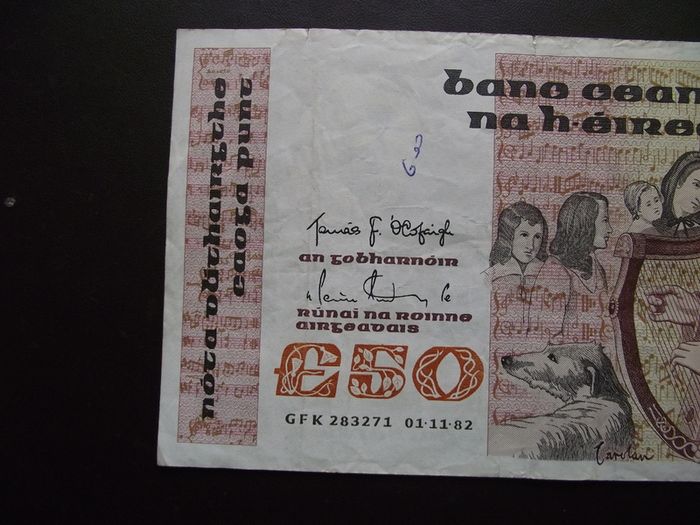 1982 Central Bank of Ireland 50 Pounds note. B Series