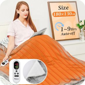Electric Heated Blanket Throw Flannel Sherpa Fast Heating 180x130cm, 10 Heat Levels & Up-to-9-Hours Auto-Off Timer & LED Display, for Home Office Use, Machine Washable, ETL Certified, Grey