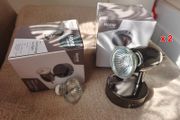 2 Brand New x2 Wall/Ceiling Adjustable Spot Lights Black Nickel Woodie's + 4 Halogen &amp; LED bulbs
