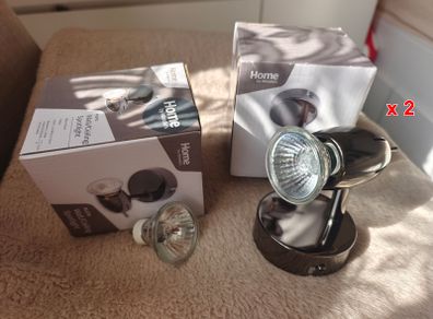 2 Brand New x2 Wall/Ceiling Adjustable Spot Lights Black Nickel Woodie's + 4 Halogen & LED bulbs
