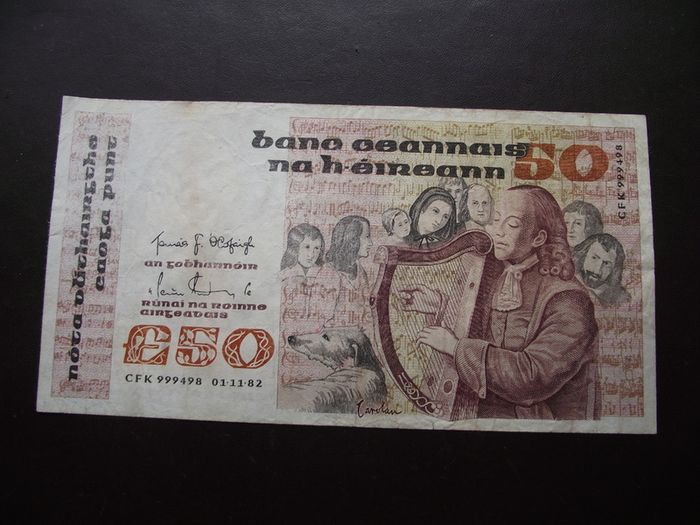 1982 Central Bank of Ireland 50 Pounds note. B Series