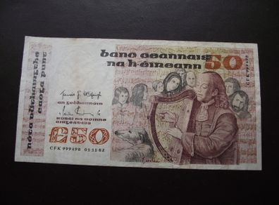1982 Central Bank of Ireland 50 Pounds note. B Series