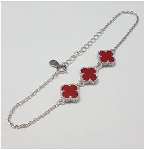 925 sterling silver four leaf clover bracelet red