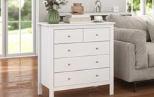 Modern Chest of Drawers, 5 Drawer Storage Cabinet with Metal Handles and Runners for Bedroom, White