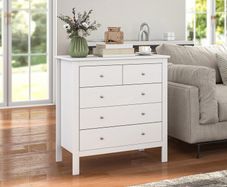Modern Chest of Drawers, 5 Drawer Storage Cabinet with Metal Handles and Runners for Bedroom, White