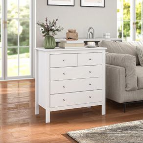 Modern Chest of Drawers, 5 Drawer Storage Cabinet with Metal Handles and Runners for Bedroom, White