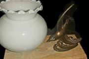 Antique bronze and marble lamp with seagull 1920s