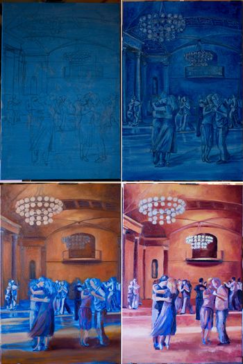Original Oil Painting - Tango Class in The Pillar Room