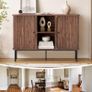 Sideboard Buffet Cabinet Storage with Sliding Door Cupboard, Walnut Image 5