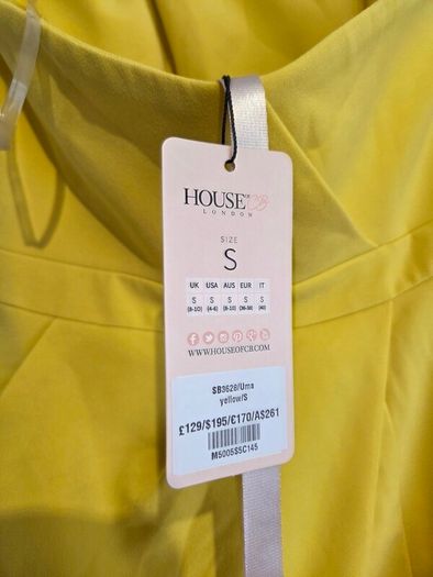 House of CB Yellow Uma Strapless Mini Dress Size S