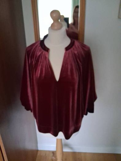 New Next Burgandy Red Velvet Volume Sleeve V Necked Blouse New (14)