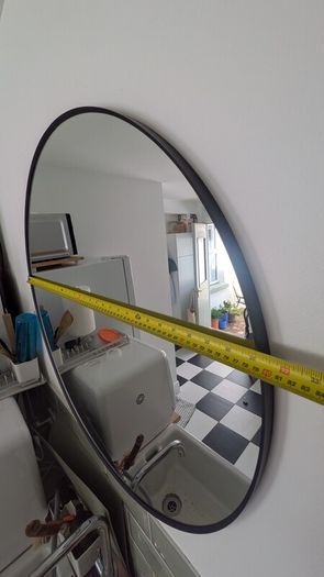 80cm black rimmed round mirror