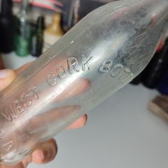 129 - Vintage West Cork Bottling Company Bandon Mineral Water Bottle Embossed Letters Clear Glass
