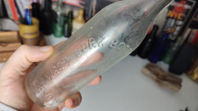 129 - Vintage West Cork Bottling Company Bandon Mineral Water Bottle Embossed Letters Clear Glass