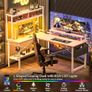 L Shaped Gaming Desk with Power Outlets & LED Lights, Small L- Shaped Computer Corner Desk with Monitor Stand & Storage Shelf, Gaming Table with Storage Bag, Pink Image 4