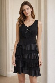 Cute Black Party Dress with Brooch: Size 10