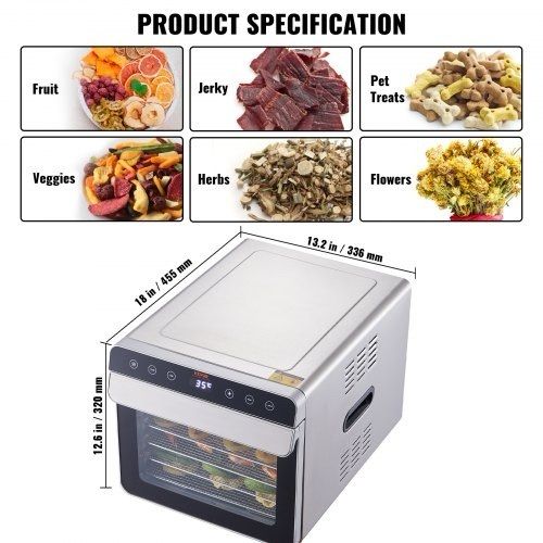 NEW SALE |  6 Trays Food Dehydrator Machine Stainless Steel 700W Jerky Fruit Drying