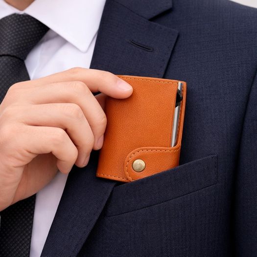 Genuine Leather Pop-Up Card Holder Wallet RFID Blocking Slim Credit Card Case