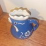 Rooster Pitcher Creamer Hand Painted Ceramic Pottery Blue & White Signed Image 3