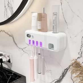 UV Smart Toothbrush Holder Rechargeable Wall Mounted Toothpaste Dispenser with Sterilizer Functio