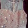 Miss Selfridge Coral/Peach Colour Sequined Bodice Lace Overlayered Skirt, Knee Length Dress Image 2
