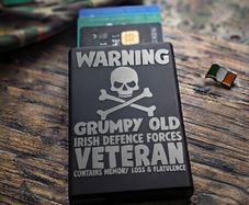 Funny "Grumpy Old Veteran - Irish Defence Forces" Laser-Engraved Aluminium Push-Up Wallet