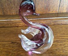 Art Glass Amethyst and Clear Glass Swan