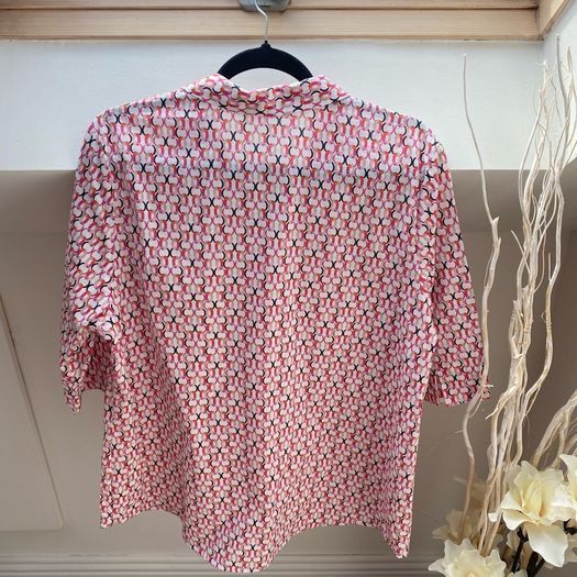 ERFO Pure Women's Geometric Print Blouse Pink Orange Red 3/4 Sleeve