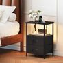 Bedside Table Set of 2 with Charging Station and LED Light, Small Bed Side Table for Bedroom Dorm Kids Room Closet, 2 Drawers Bedside Cabinet with 2 Outlets and 2 USB Ports, Black Image 7