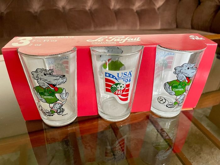 World Cup USA 1994 Macul the dog Mascot Drinking Glasses x 3