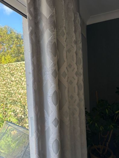 2 x Elegant Grey & Silver Eyelet Curtains