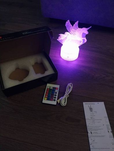 3D Unicorn LED Night Light - RGB Color Changing remote control