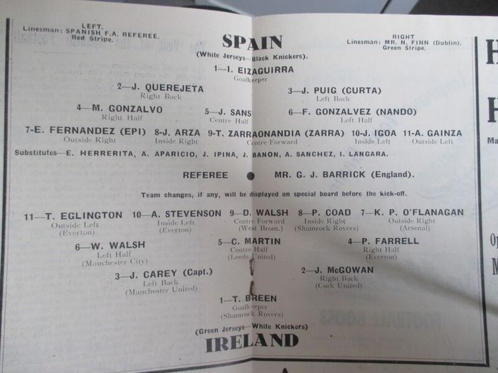 Ireland V Spain 1947 Programme