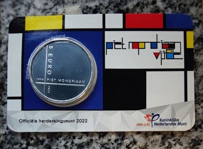 Netherlands 5 Euro Base Metals (Silver Plated) Uncirculated Coin 2022 - Piet Mondriaan - Dutch Coincard Catalogue