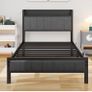 Single Bed Frame with Storage Headboard Shelf, No Box Spring Needed 3ft Upholstered Bed Frame with Heavy Duty Metal Slats, Easy Assembly,Gray, for Small Bedroom, Dorm, Guest Room Image 2