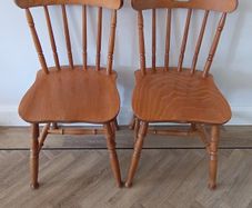 Set of 4 Solid Wood Spindle Back Kitchen Chairs - Farmhouse Style