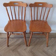 Set of 4 Solid Wood Spindle Back Kitchen Chairs - Farmhouse Style