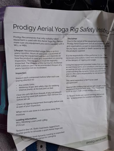 Prodigy aerial yoga frame and accessories