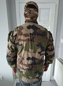 French Army Camouflage Jacket used. Great for camping, hunting, fishing, air soft