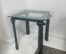Glass and iron end tables