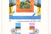 1983 Great Britain Limited Edition Lithographed Print measuring 333mm X 257mm showing Commonwealth 1983 Commemorative stamps with First Day of Issue Cancel