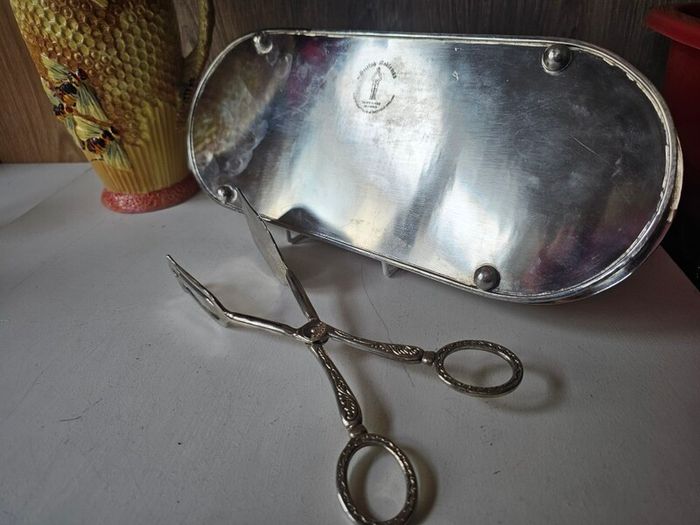 Vintage Silver Plated Serving Tray and Server Tongs