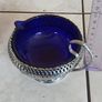 Vintage Queen Anne Cobalt Blue Glass & Chrome Plated Cream & Sugar Bowls Set of 2 Image 4