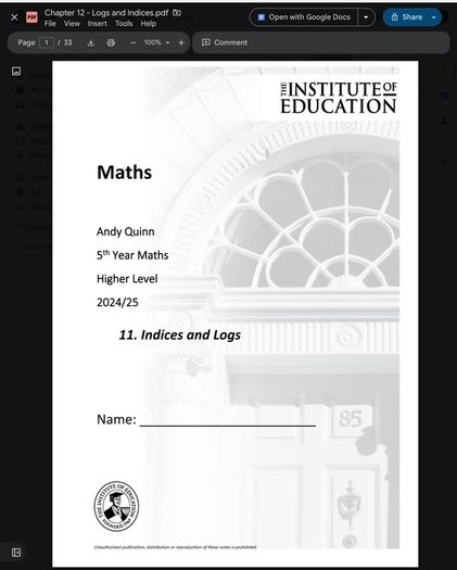Leaving Cert Maths Institute Notes