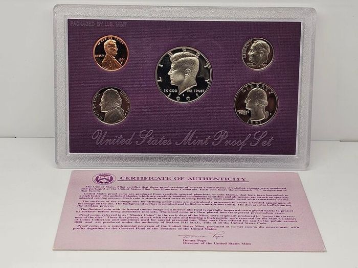 USA United States 1991 S Proof Set Half Dollar Quarter Dime Nickel Penny in Original Holder